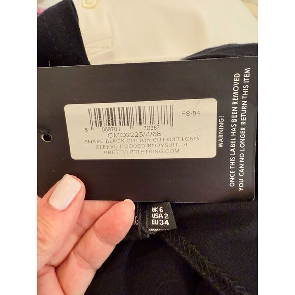 NEW Prettylittlething Black Cut Out Long Sleeve Hooded Bodysuit NWT - Size 2 - Picture 4 of 8